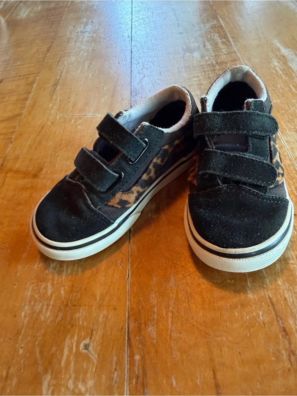 Vans Kids Black Sneakers with Leopard Accent